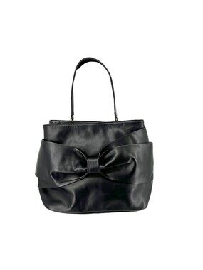 Betsey Johnson Black Bow Tote Faux Leather Floral Lining